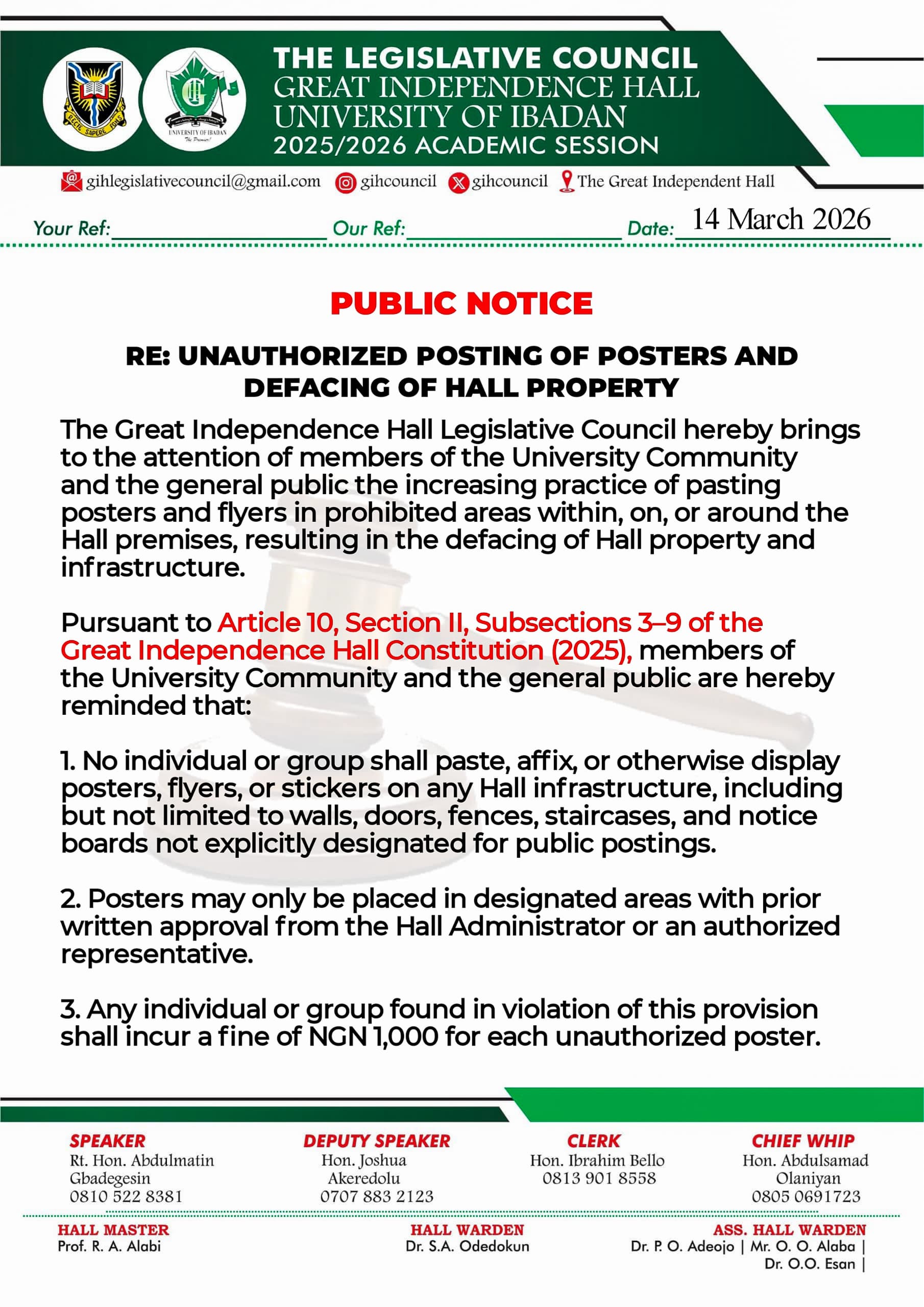 Indy Hall Assembly Orders Removal of Unauthorized Posters