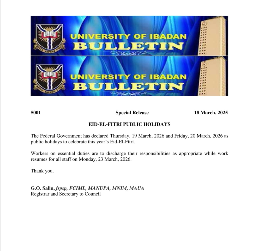 UI Announces Eid-el-Fitr Public Holiday