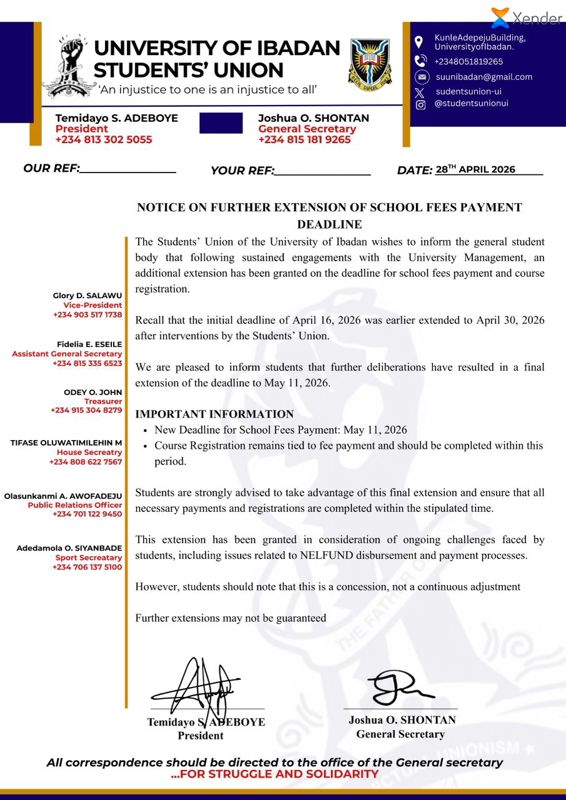 UI Extends School Fees Payment Deadline to May 11