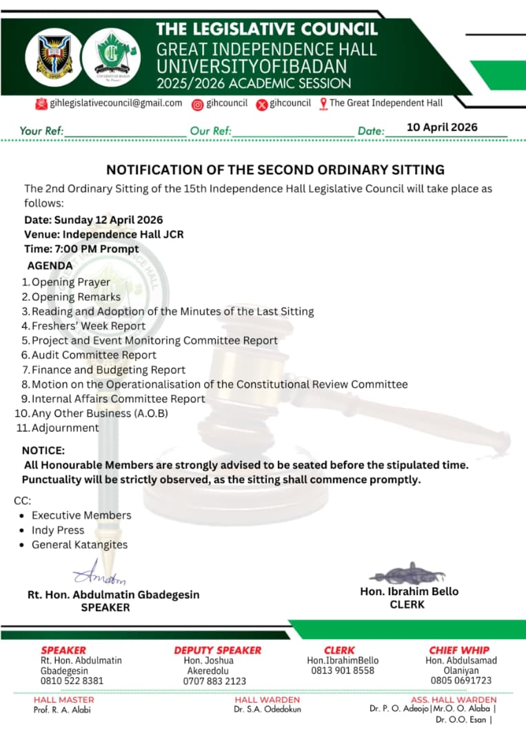 Indy Hall 15th Assembly to Hold Second Ordinary Sitting